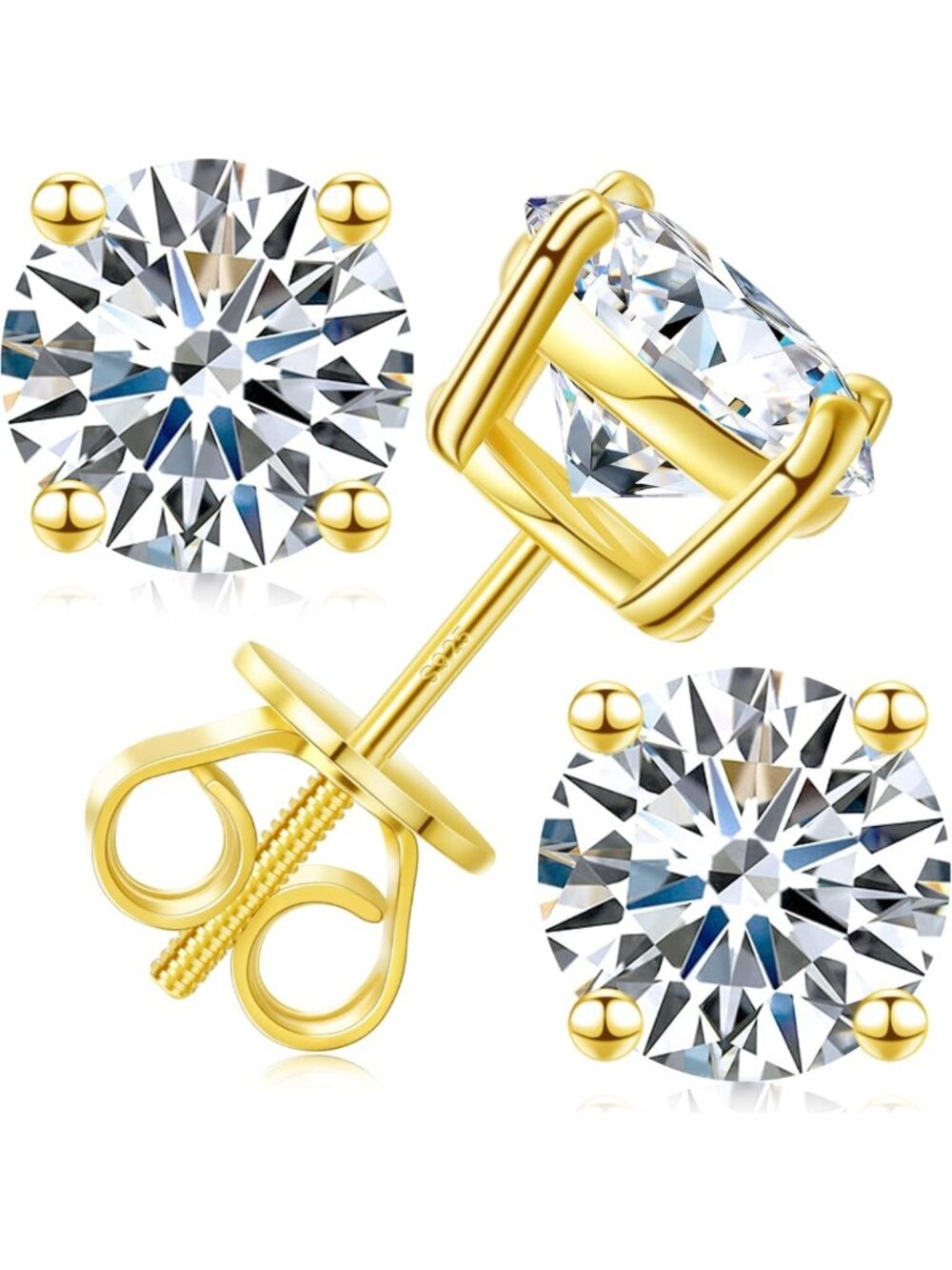 Elegant Moissanite Stud Earrings 3-10mm 0.2ct-8.0ct in Gold/Silver - Screw Back